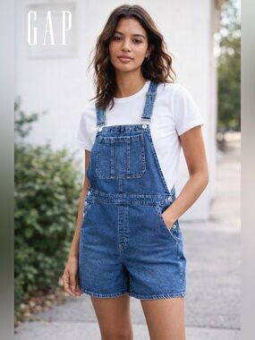 GAP Denim Overall Shorts Medium Wash Size M